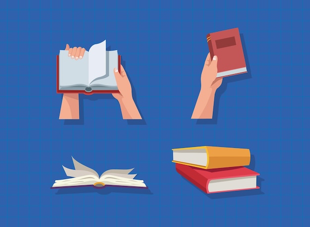 Four text books icons