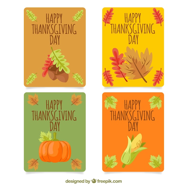 Free vector four thanksgiving cards in vintage style