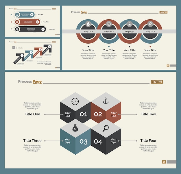 Бесплатное векторное изображение Четыре набора шаблонов обучающих слайдов