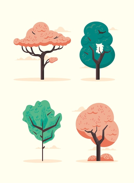 4 本の木の植物の森