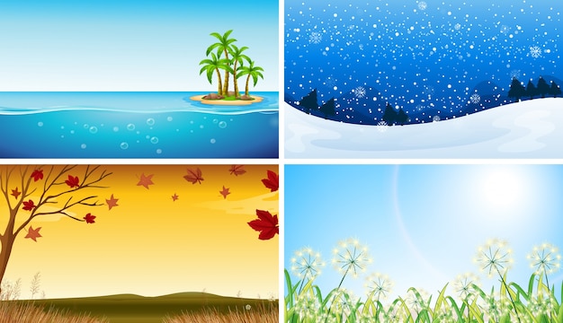 Free vector four view of different seasons illustration