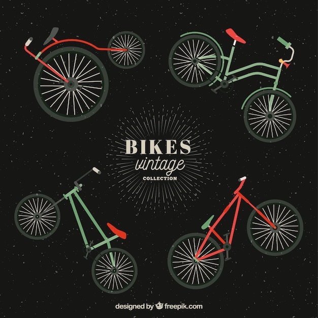 Four vintage bikes in flat design