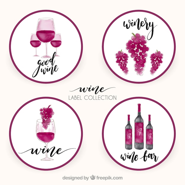 Free vector four watercolor wine stickers