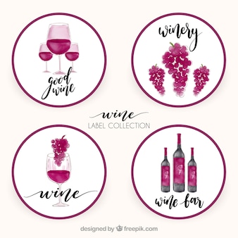 Четыре акварельных винных наклейки