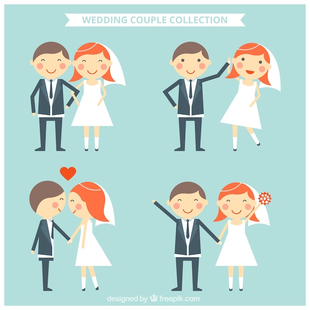Free vector four wedding couples on blue background