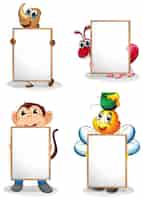 Free vector four whiteboards in front of the four animals