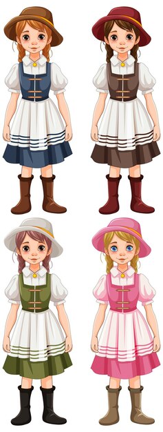독일 바이에른 의상을 입은 네 명의 여성