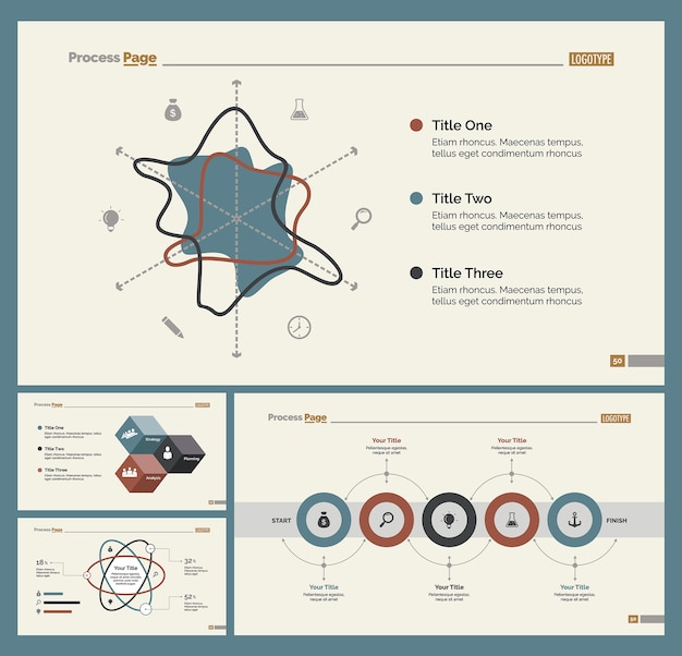 Free vector four workflow slide templates set