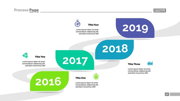 4 년 일정 프로세스 차트 템플릿입니다. 비즈니스 데이터 시각화.