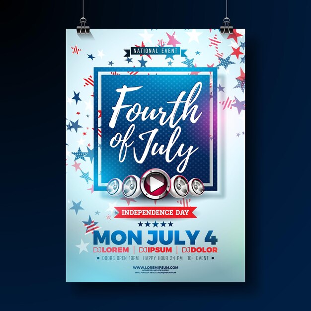 Fourth of July Independence Day of the USA Party Flyer Design with Falling Star Shape