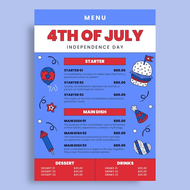 Fourth of july menu template design