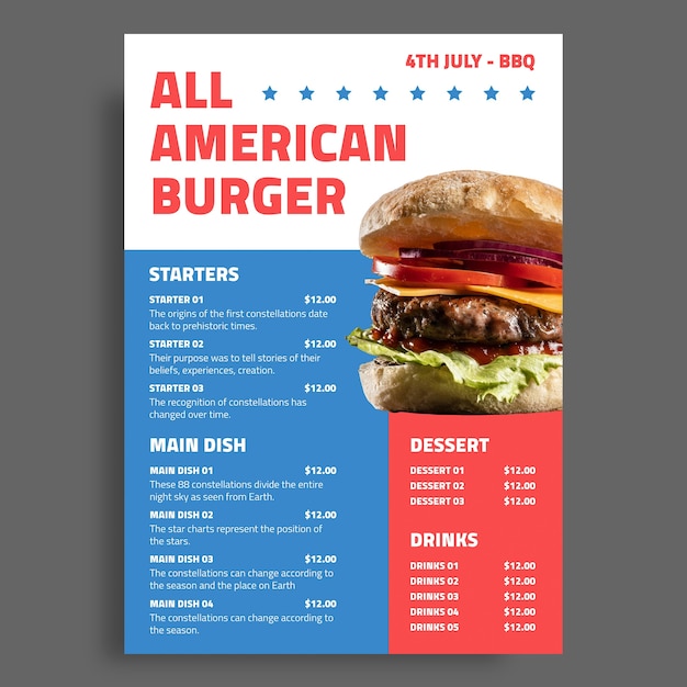 Fourth of july menu template design