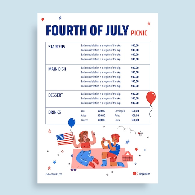 Fourth of july menu template design