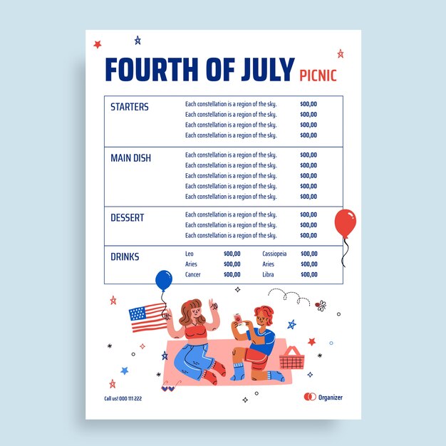 Fourth of july menu template design