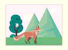 Free vector fox animal in landscape