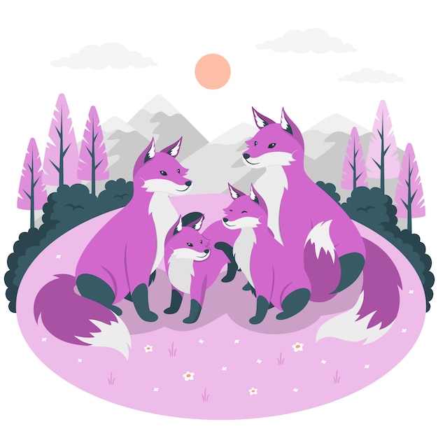 Vettore gratuito illustrazione del concetto di famiglia fox