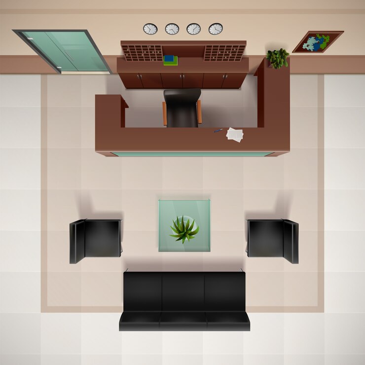Free Vector foyer interior top view realistic background with chairs and sofa vector illustration 