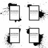 Free vector frame banner collection with black paint splashes