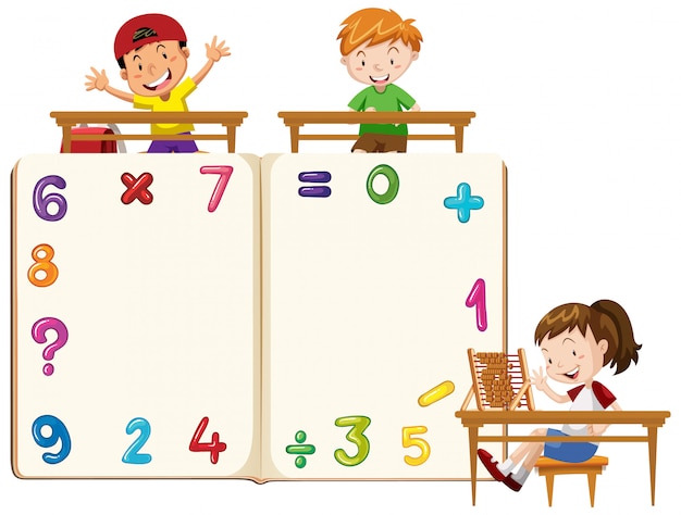 Free vector frame design template with kids and numbers