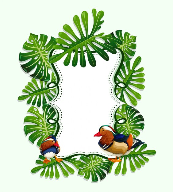 나뭇잎과 새와 프레임 디자인