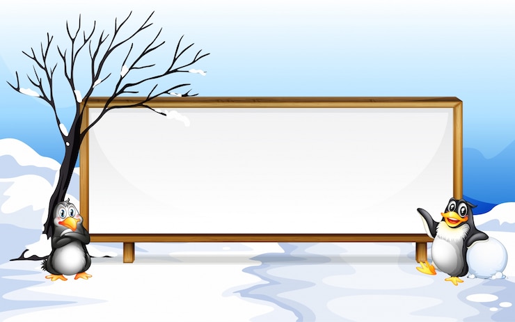 मुफ़्त वेक्टर frame design with penguin on snow illustration