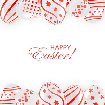 Frame from decorative easter eggs with red patterns on white background, illustration.
