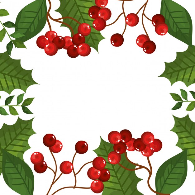 Frame of leafs and branches with seeds christmas icons