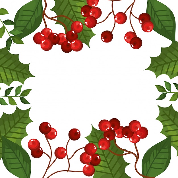 Frame of leafs and branches with seeds christmas icons