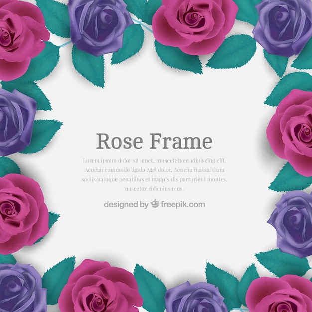 Frame of purple roses in realistic design