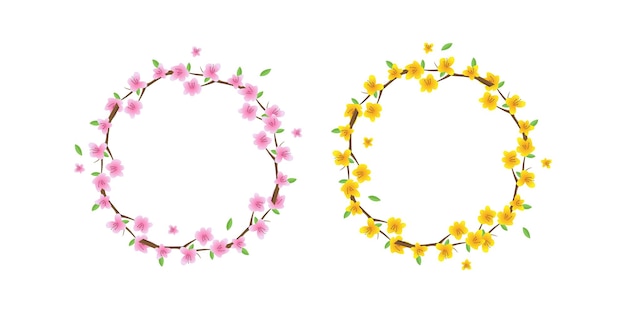 Frame round peach blossom and apricot blossom flower happy new year