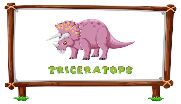 무료 벡터 내부에 공룡과 텍스트 트리케라톱스 디자인이 있는 프레임 템플릿