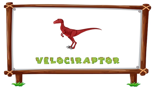 Vettore gratuito modello di cornice con dinosauri e testo velociraptor design all'interno