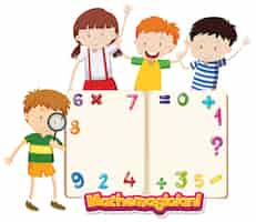 Free vector frame template with happy children and numbers