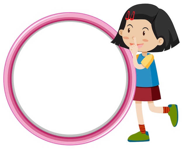 Free vector frame template with happy girl and pink circle