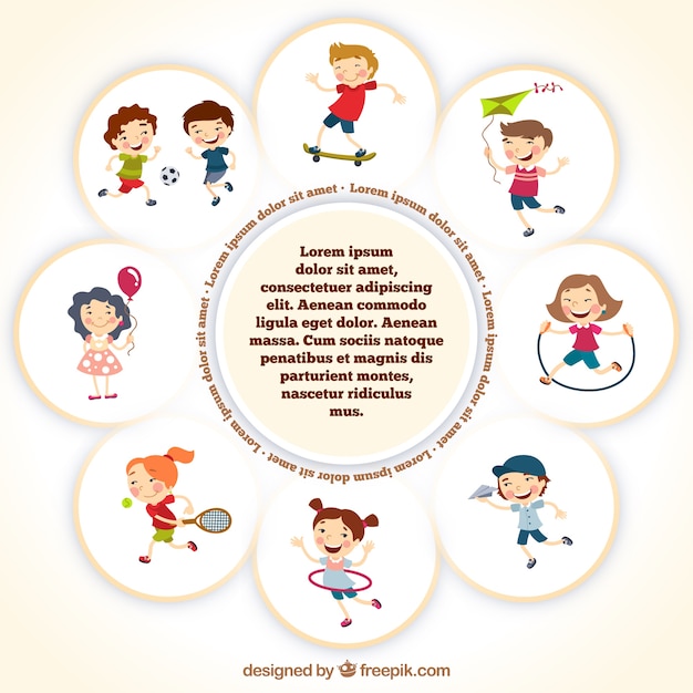 Free vector frame template with kids playing