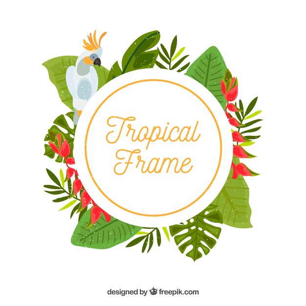 Frame of tropical leaves and bird