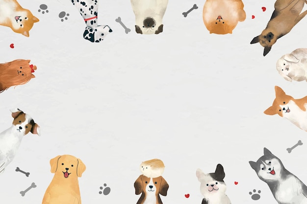 Бесплатное векторное изображение Рамка с вектором собак на белом фоне