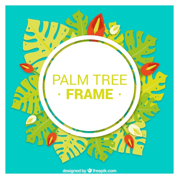 Free vector frame with flowers and palm leaves