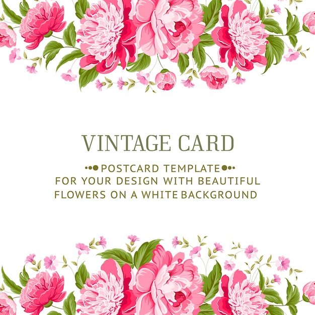 Free vector frame with peonies for vitage card. vector illustration.