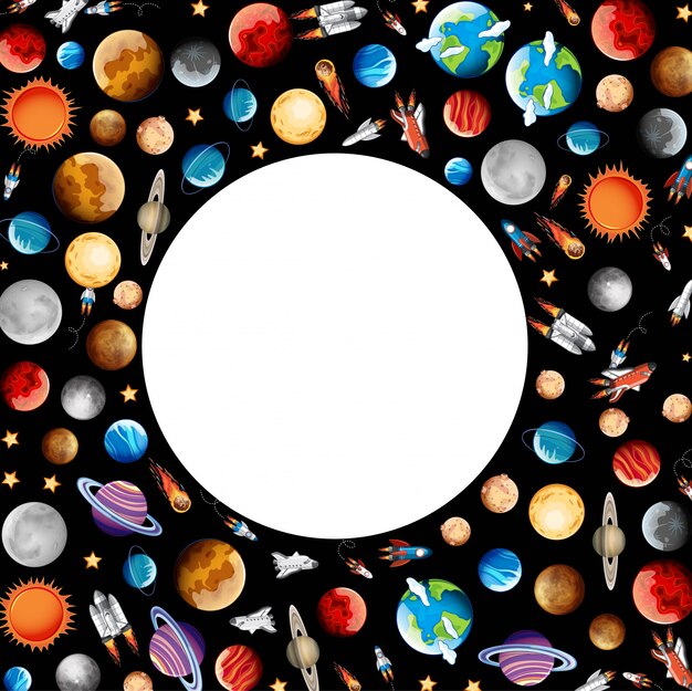 Frame with planets in space