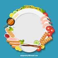 Free vector frame with seafood and sushi