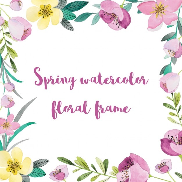 Free vector frame with spring watercolor flowers