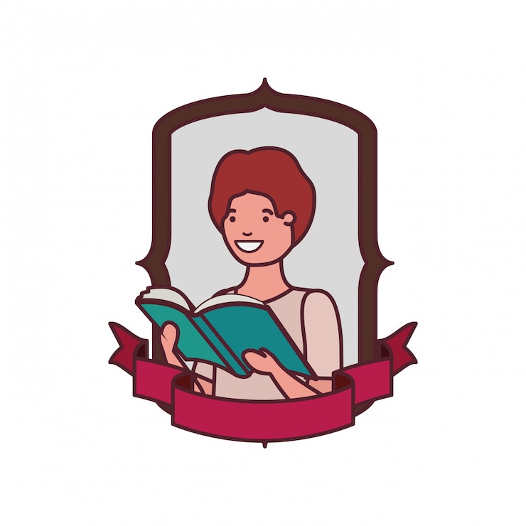 Free Vector frame with student boy and reading book