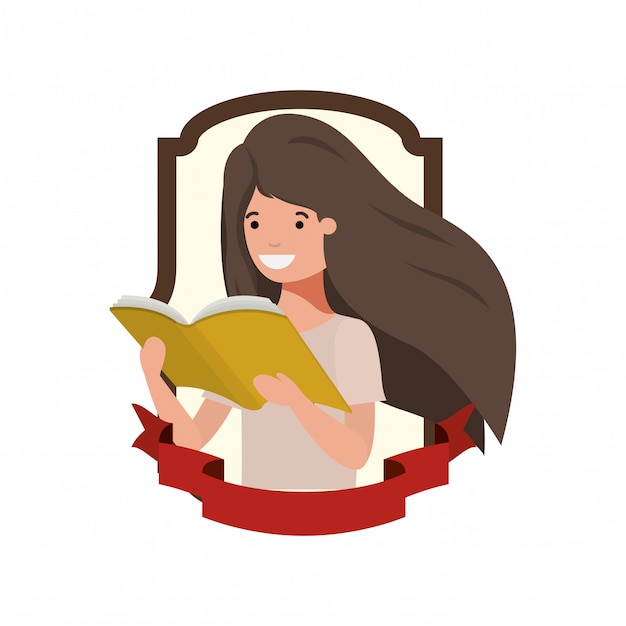 Free vector frame with student girl and reading book