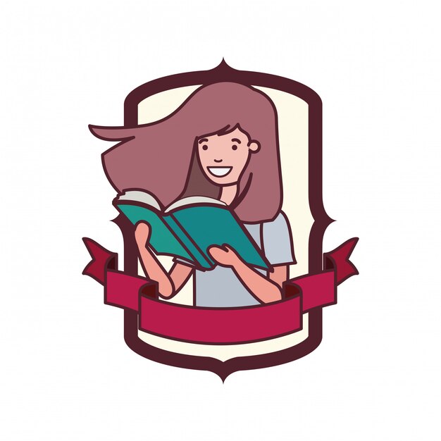 Рамка с ученицей и читающей книгой