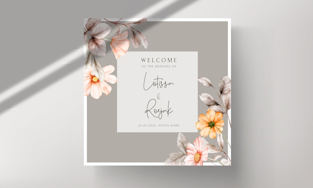 Frames of watercolor flowers on wedding invitation card