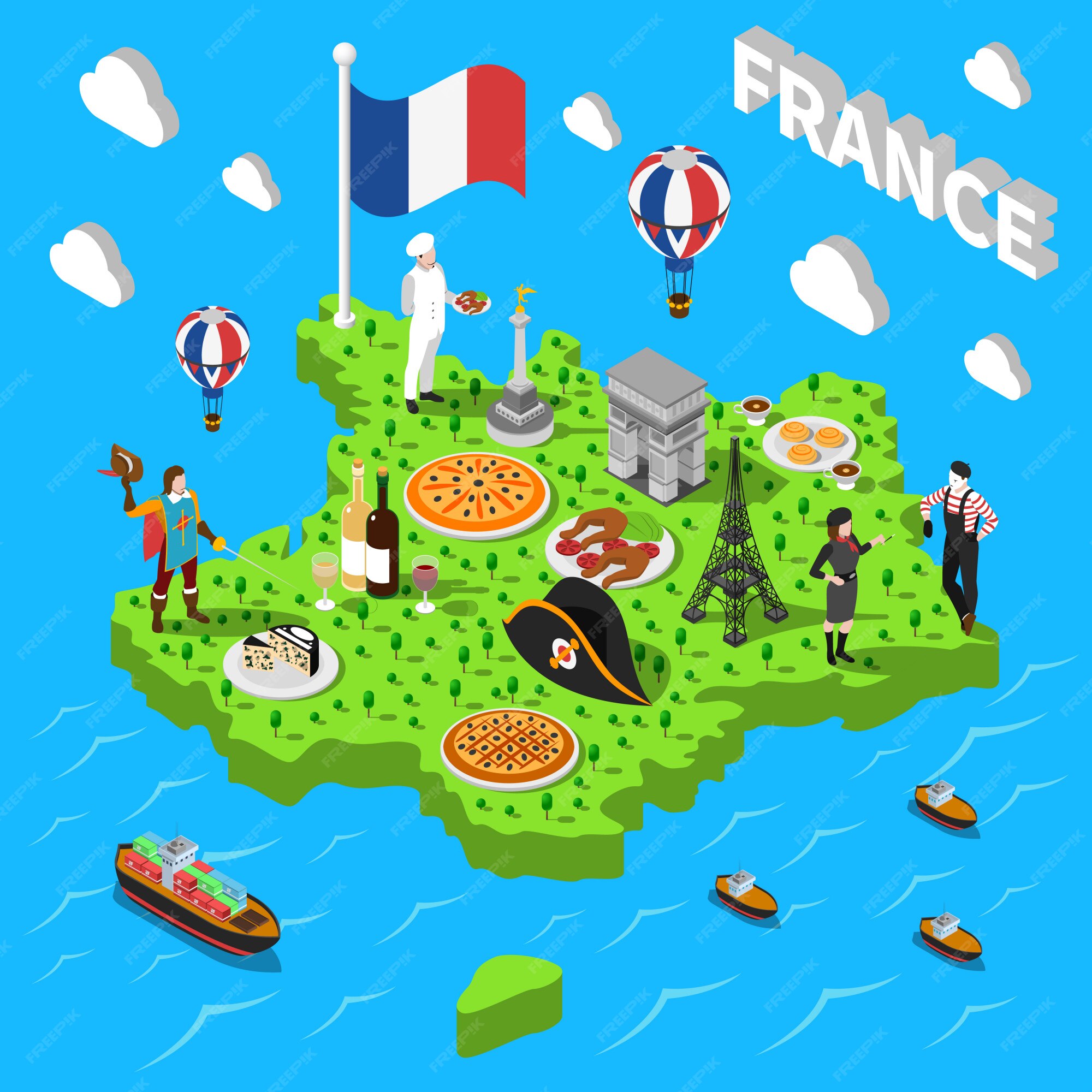 Free Vector France Isometric Sightseeing Map For Tourists