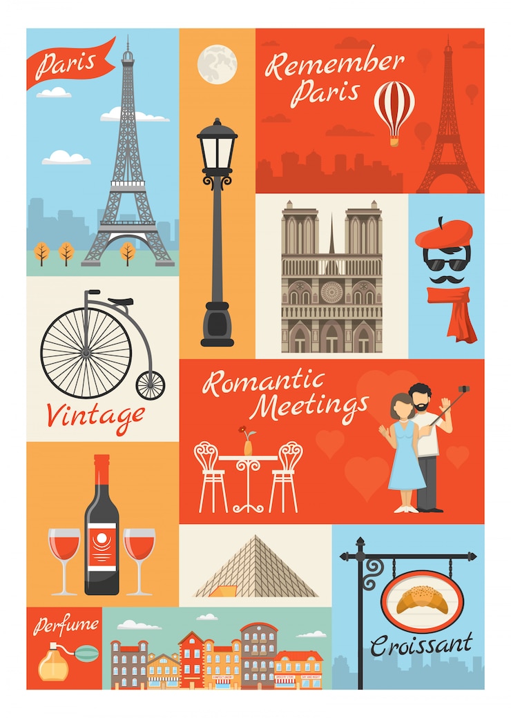 Free Vector france paris vintage style icons illustrations