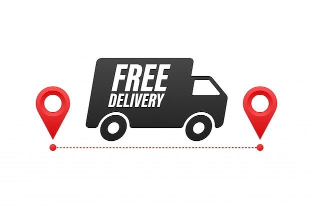 Free delivery. badge with truck.  stock illustrtaion.