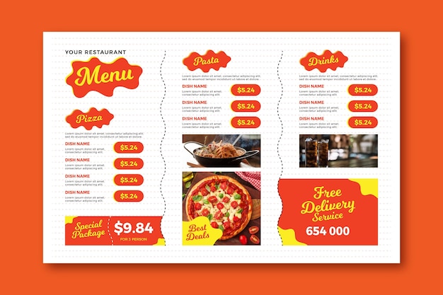 Free delivery digital horizontal restaurant menu template